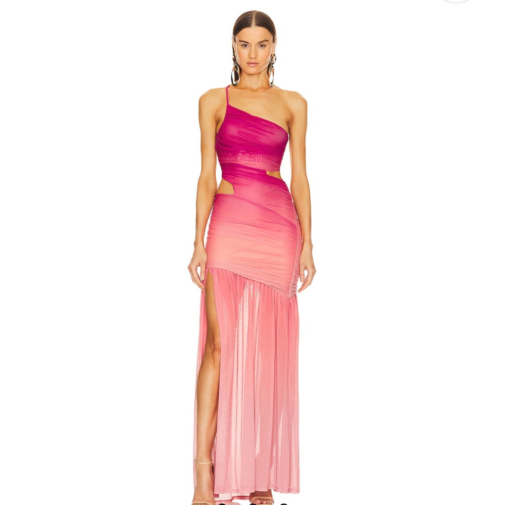 REVOLVE One Shoulder Fuchsia and Light Pink Dress